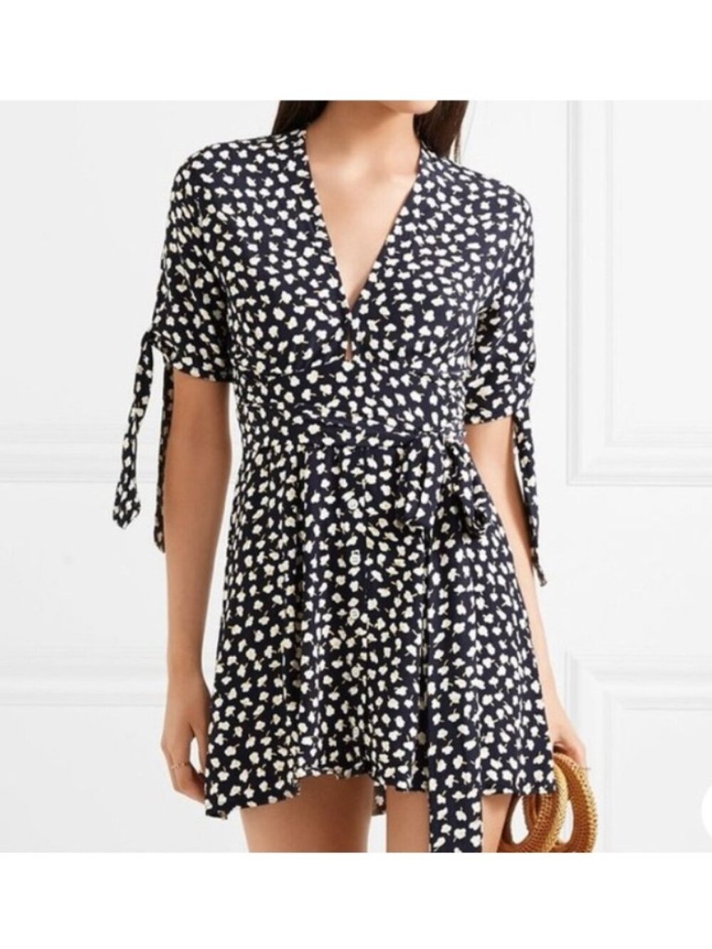 Faithfull The Brand Brigit Dress Womens Small Blue Floral Mini 3/4 Sleeve